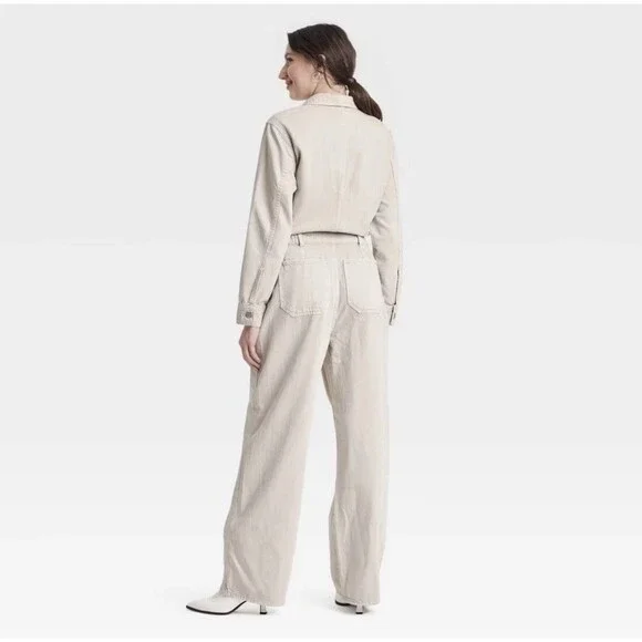 NWT Women's Denim Baggy Jumpsuit - Universal Thread Beige One Piece Size 4 - Picture 3 of 16